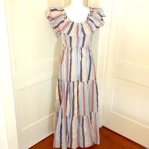 Ulla Johnson Seersucker Ruffle Maxi Dress